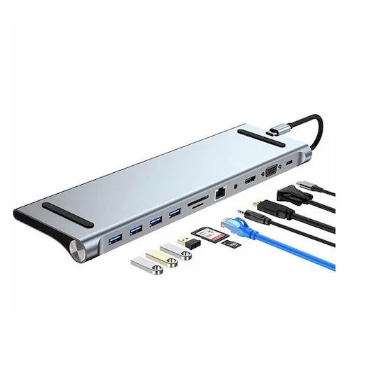 Φωτογραφία προϊόντος: A-014 USB-C Docking Station με HDMI 4K PD Ethernet Ασημί
