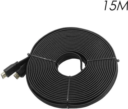 Φωτογραφία προϊόντος: Factory HDMI 2.0 Premium High Speed 4K 60Hz HDR Flat / Braided Cable HDMI male - HDMI male 15m Μαύρο