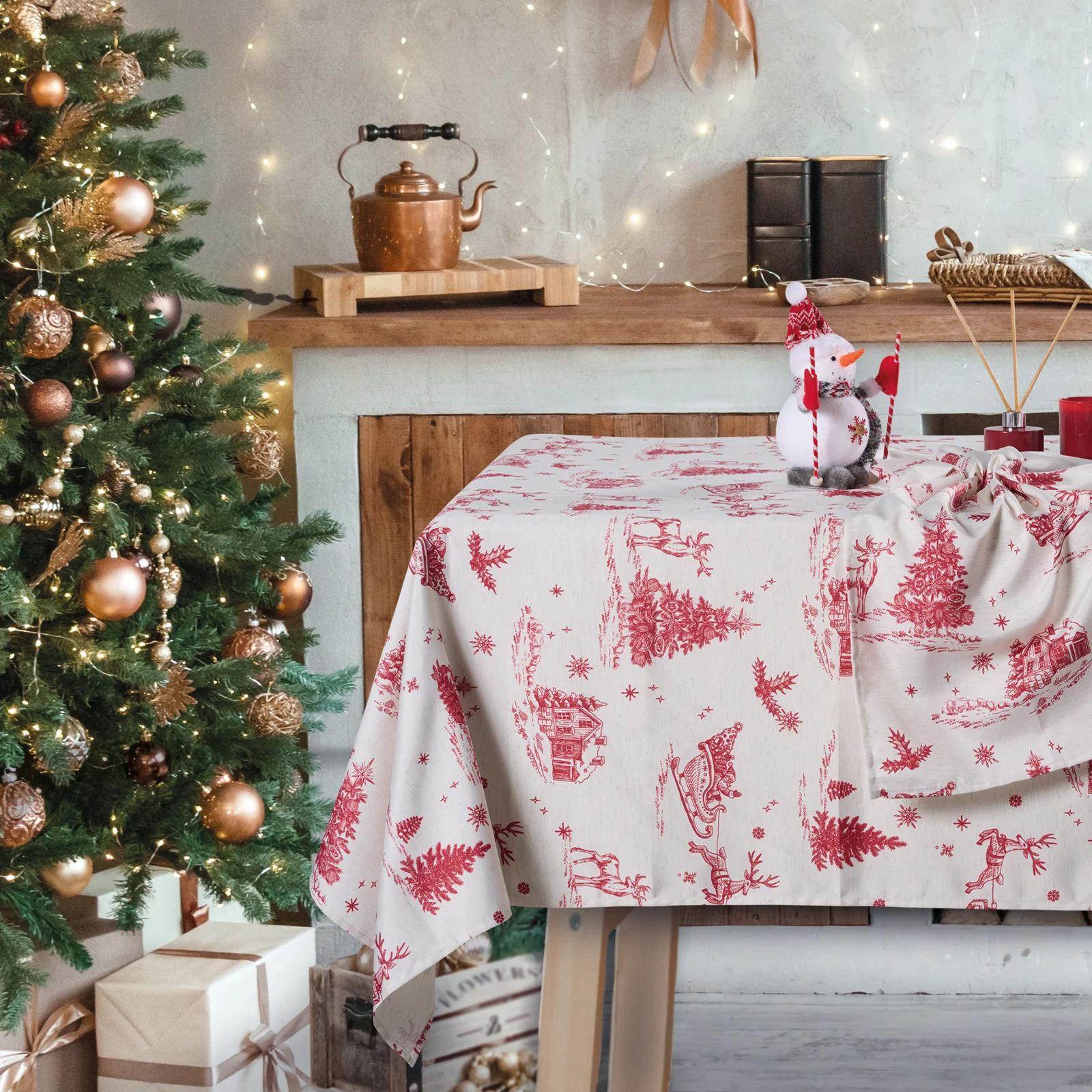 Φωτογραφία προϊόντος: Τραπεζομάντηλο 140x220 Christmas Das Home 0772 Ecru-Red 100% Πολυέστερ