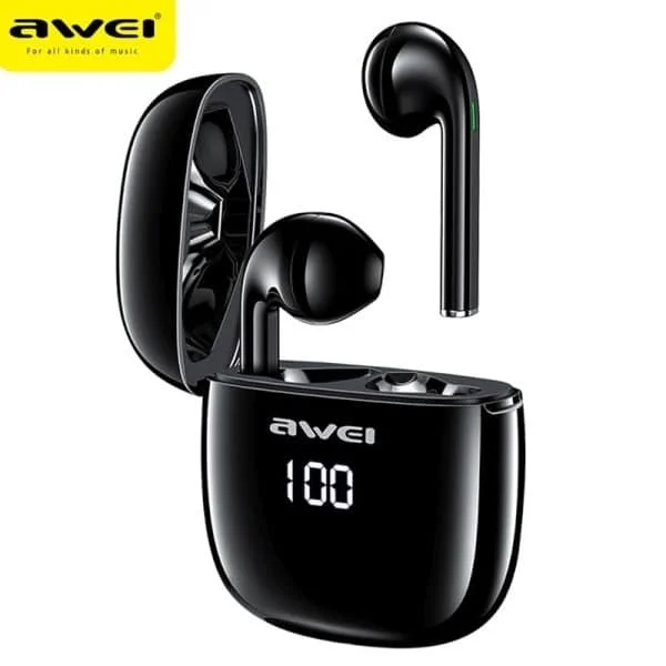 Φωτογραφία προϊόντος: Ακουστικά AWEI Bluetooth 5.0 T28P TWS + βάση σύνδεσης σε μαύρο χρώμα