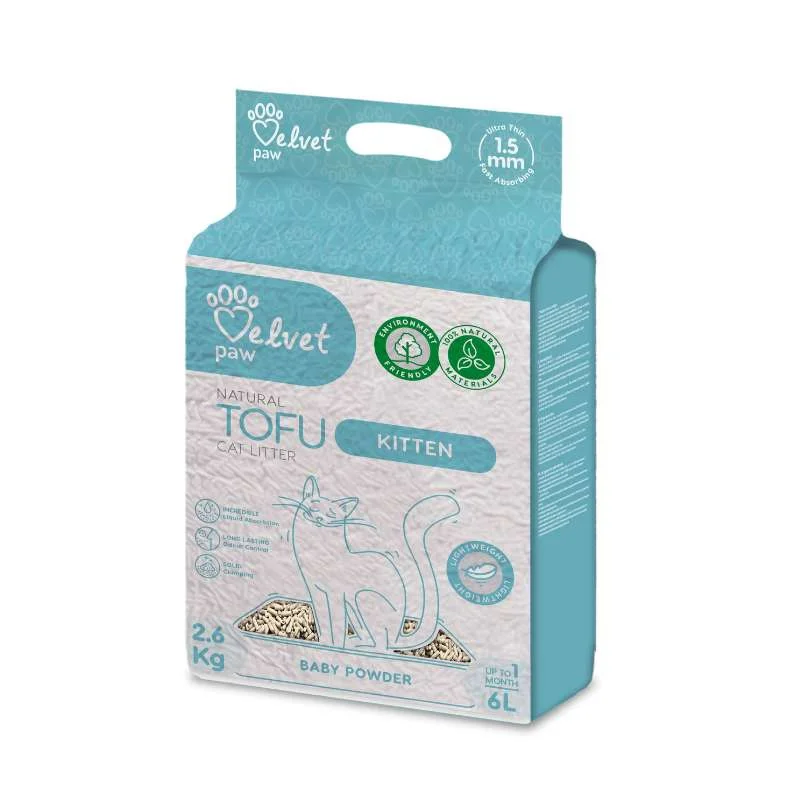 Φωτογραφία προϊόντος: Velvet Paw Tofu Baby Powder – Άμμος για Γατάκια με Άρωμα Πούδρας 6L