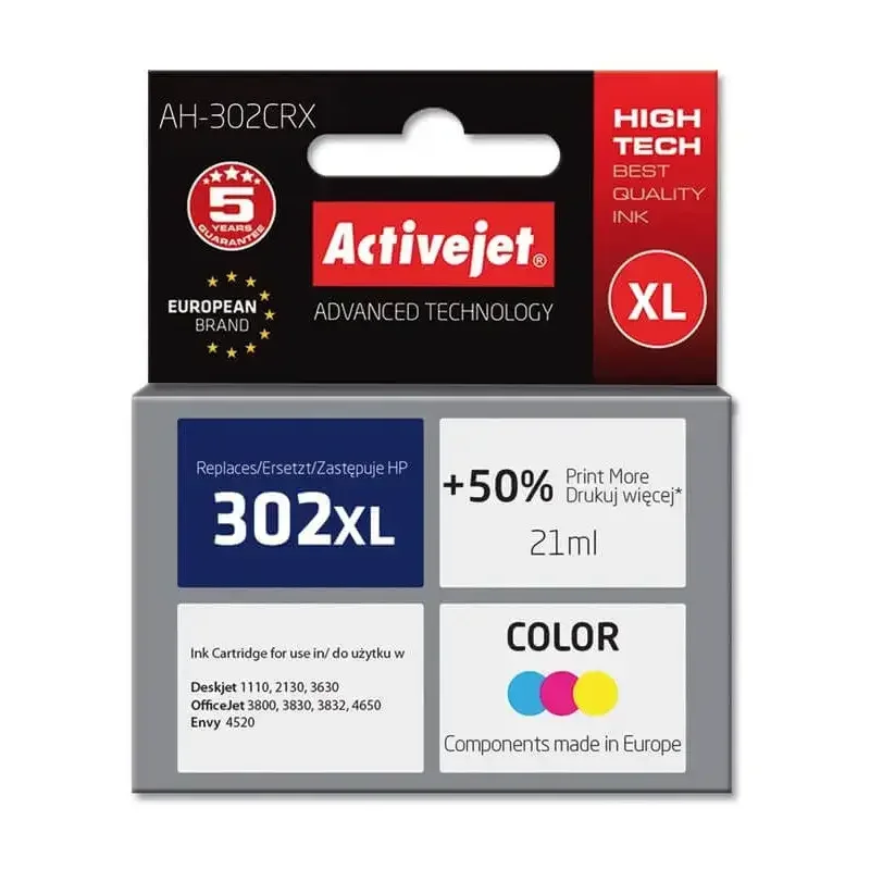 Φωτογραφία προϊόντος: Activejet Συμβατό μελάνι HP 302XL color F6U69AE
