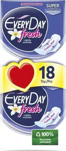 Φωτογραφία προϊόντος: EVERYDAY Every Day Fresh Super Ultra Plus Σερβιέτες Με Φτερά & Άρωμα Φρεσκάδας 18τμχ