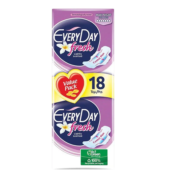 Φωτογραφία προϊόντος: Everyday Sensitive Fresh Maxi Night Ultra Plus Σερβιέτες Με Φτερά 18τμχ