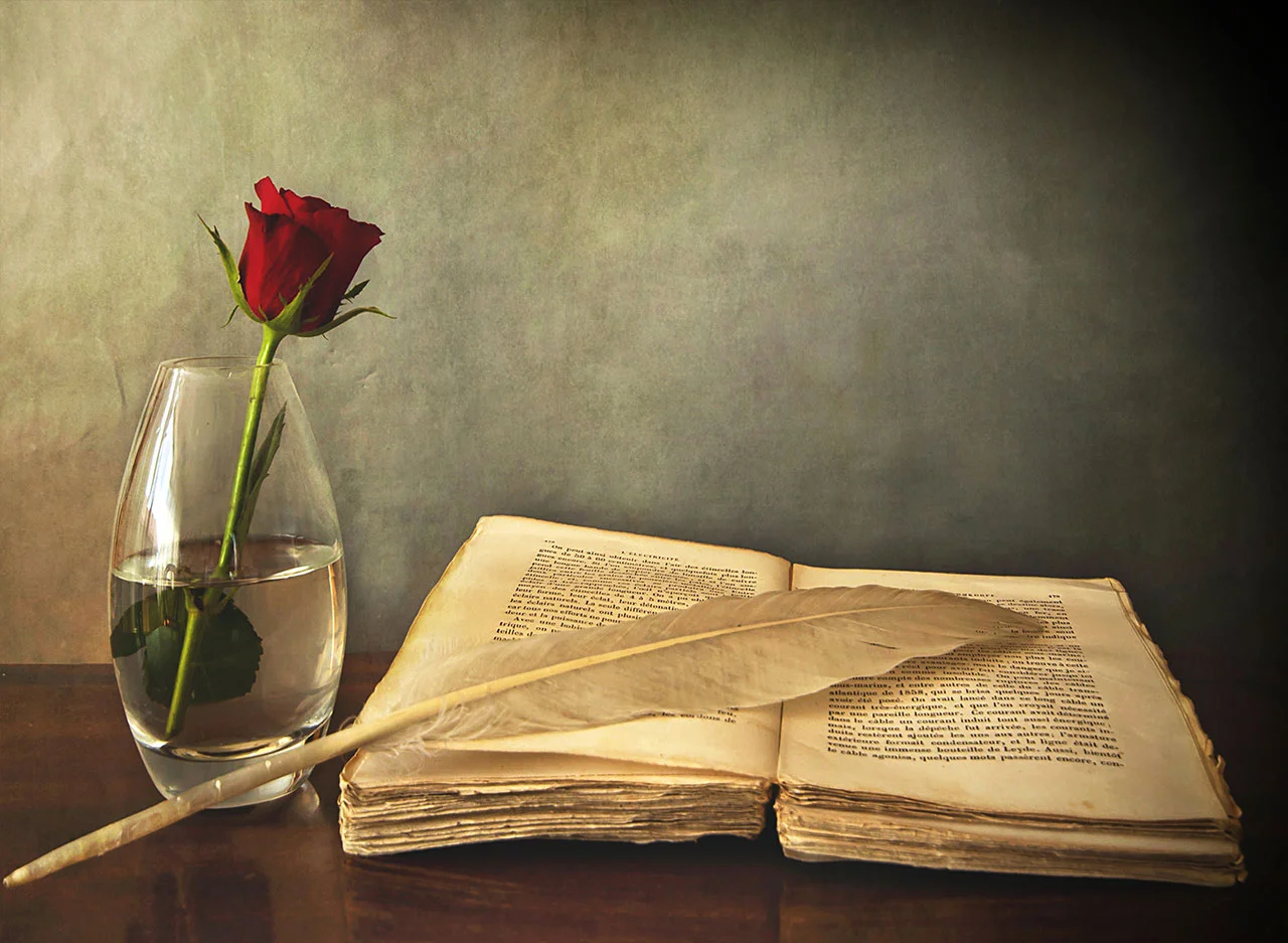 Φωτογραφία προϊόντος: Πίνακας σε καμβά Rose, Book + Feather