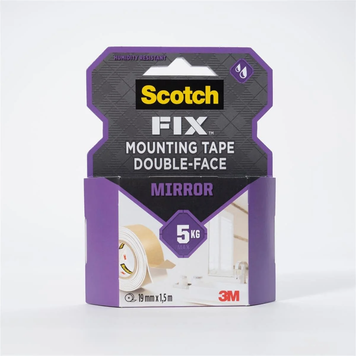 Φωτογραφία προϊόντος: 3M™ Scotch-FIX™ Mirror Double-Sided Mounting Tape 4496W-1915-P, 19 mm x 1,5 m, 1 Roll/Pack