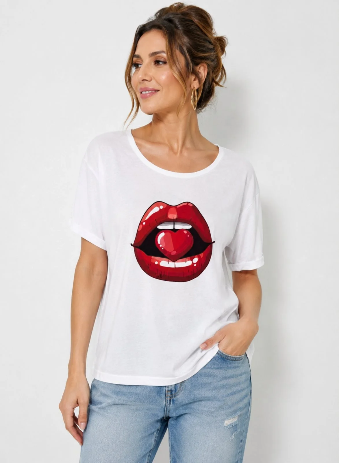 Φωτογραφία προϊόντος: ELUNA Red Lips T-Shirt Oversized Λευκό