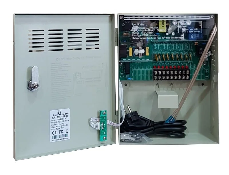 Φωτογραφία προϊόντος: POWERTECH τροφοδοτικό CP1209-10A-B για CCTV-Alarm, DC12V 10A, 9 κανάλια