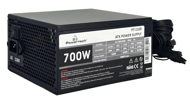 Φωτογραφία προϊόντος: POWERTECH τροφοδοτικό για PC PT-1169, 700W, ATX, 140mm Fan