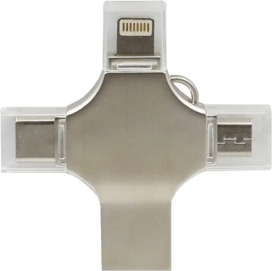 Φωτογραφία προϊόντος: Treqa TR-2027 64GB USB 3.0 Stick με σύνδεση Lightning, USB-A + USB-C Ασημί