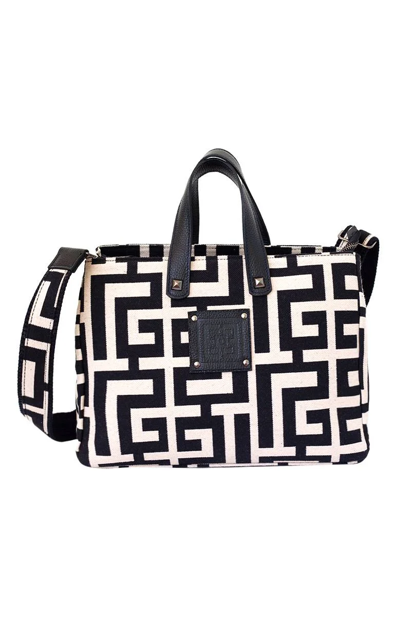 Φωτογραφία προϊόντος: Midneto Theseus Beige Black Labyrinth Bag
