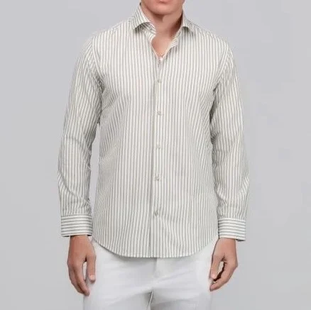 Φωτογραφία προϊόντος: Andrianopoulos Fashion Stores since 1930 Ανδρικό Ριγέ Πουκάμισο σε Λαδί + Λευκό – Andrianopoulos