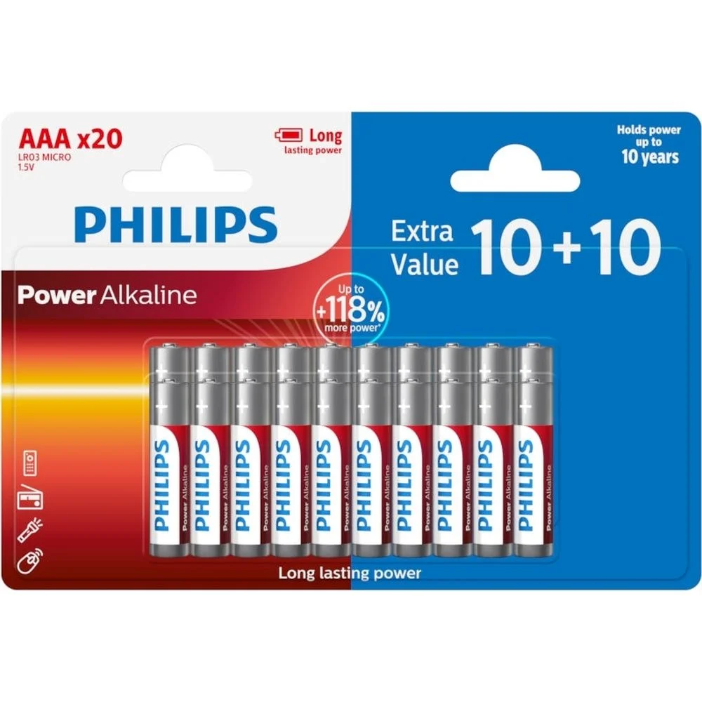 Φωτογραφία προϊόντος: Philips LR03P20BP/GRS Μπαταρίες Αλκαλικές Power Alkaline 20 τμχ AAA