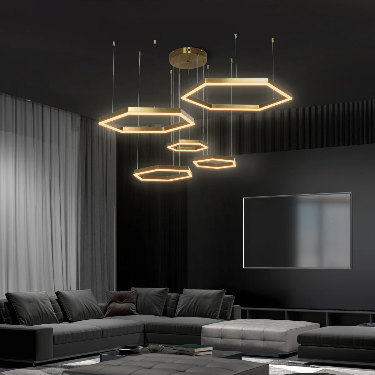 Φωτογραφία προϊόντος: Globostar kelvo® LEXAGON KLV-101-0180 Κρεμαστό Φωτιστικό Οροφής LED 120W 12000lm 200° AC 220-240V IP20 Ρυθμιζόμενο Λευκό CCT με Χειριστήριο από 2700K έως 6000K Dimmable - Lumileds SMD Chip -