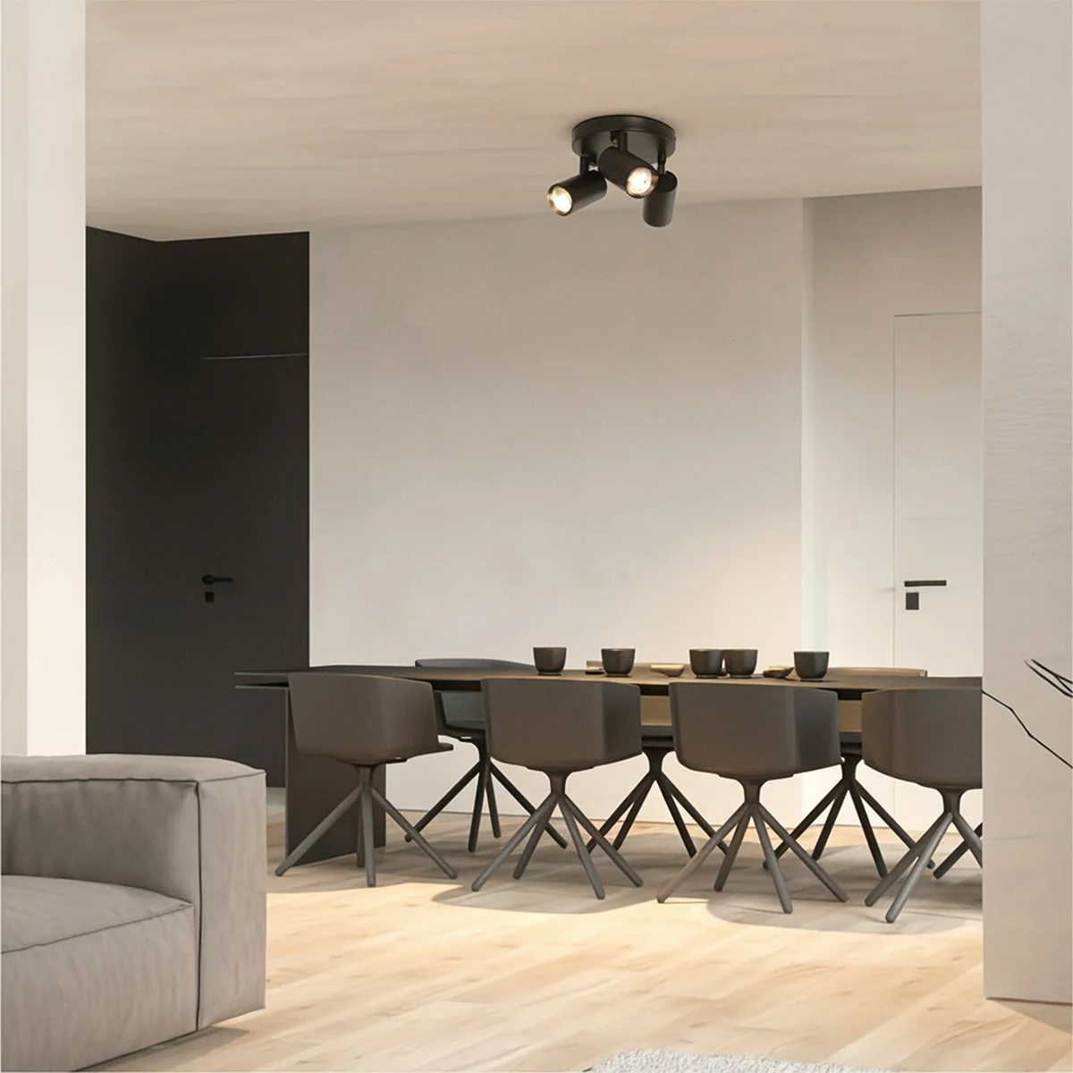 Φωτογραφία προϊόντος: Globostar kelvo® SPOTA KLV-101-0144 Κινούμενο Φωτιστικό Σποτ Οροφής για 3 Λάμπες MR16 με Ντουί GU10 AC 220-240V IP20 - Μαύρο Ματ - Μ19 x Π19 x Υ14cm