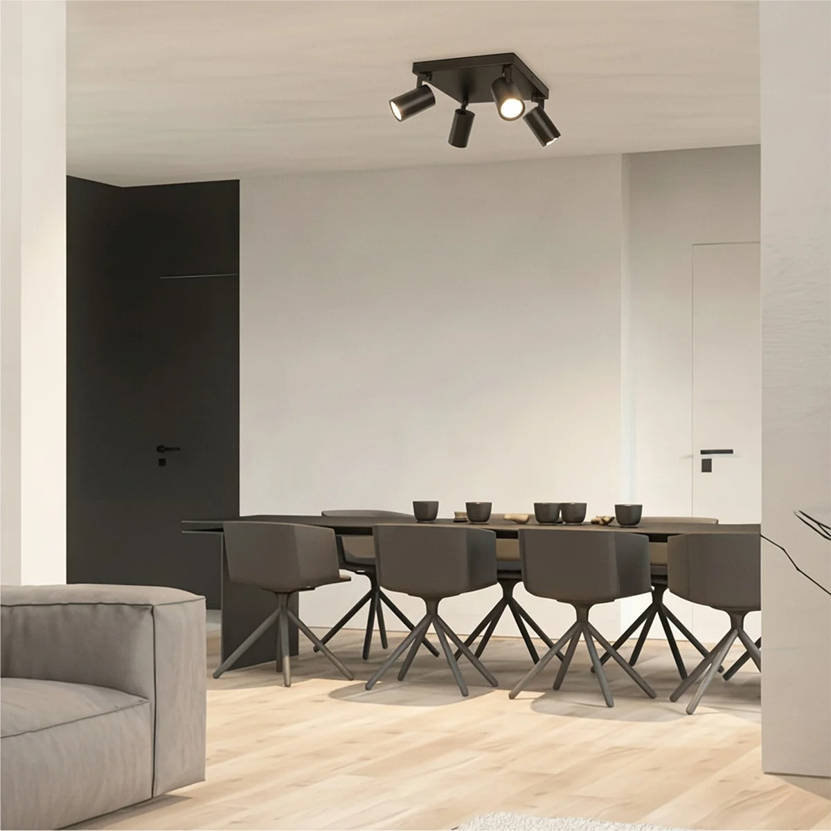 Φωτογραφία προϊόντος: Globostar kelvo® SPOTA KLV-101-0146 Κινούμενο Φωτιστικό Σποτ Οροφής για 4 Λάμπες MR16 με Ντουί GU10 AC 220-240V IP20 - Μαύρο Ματ - Μ26 x Π26 x Υ14cm