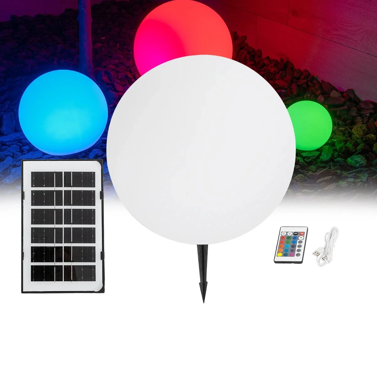 Φωτογραφία προϊόντος: GLOBOSTAR® GARDENGLOW 71475 Μοντέρνο Φωτιστικό Κήπου Μπάλα με IR Ασύρματο Χειριστήριο LED 5W 400lm 360° DC 5V με USB-C με Ενσωματωμένο Φωτοβολταϊκό Panel 6V 1.5W & Επαναφορτιζόμενη