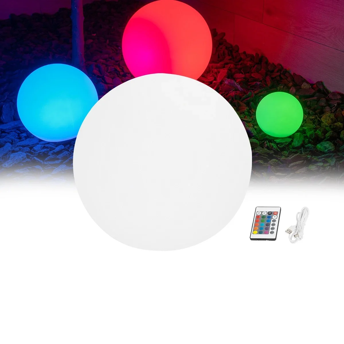 Φωτογραφία προϊόντος: GLOBOSTAR® GARDENGLOW 71473 Μοντέρνο Φωτιστικό Κήπου Μπάλα με IR Ασύρματο Χειριστήριο LED 3W 240lm 360° DC 5V με USB-C με Επαναφορτιζόμενη Μπαταρία Li-ion 3.7V 2x18650 1400mAh Αδιά