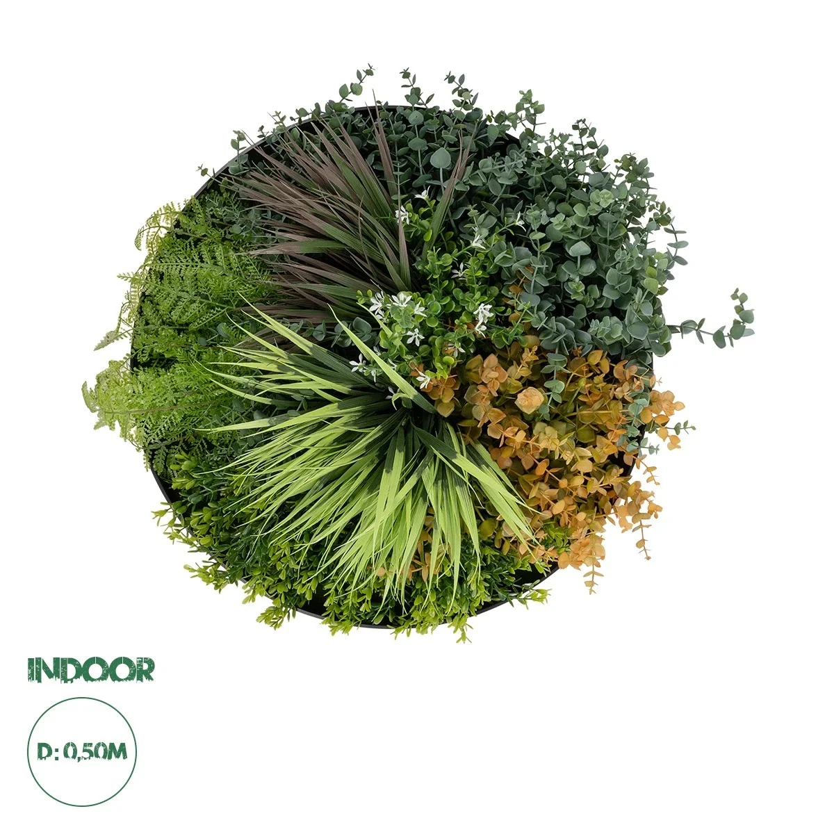 Φωτογραφία προϊόντος: GloboStar® Artificial Garden VARIOUS PLANTS ROUND WALL DISC 20688 Τεχνητό Διακοσμητικό Στρογγυλό Πάνελ Φυλλωσιάς - Κάθετος Κήπος Μιξ Μ50 x Π50 x Υ23cm
