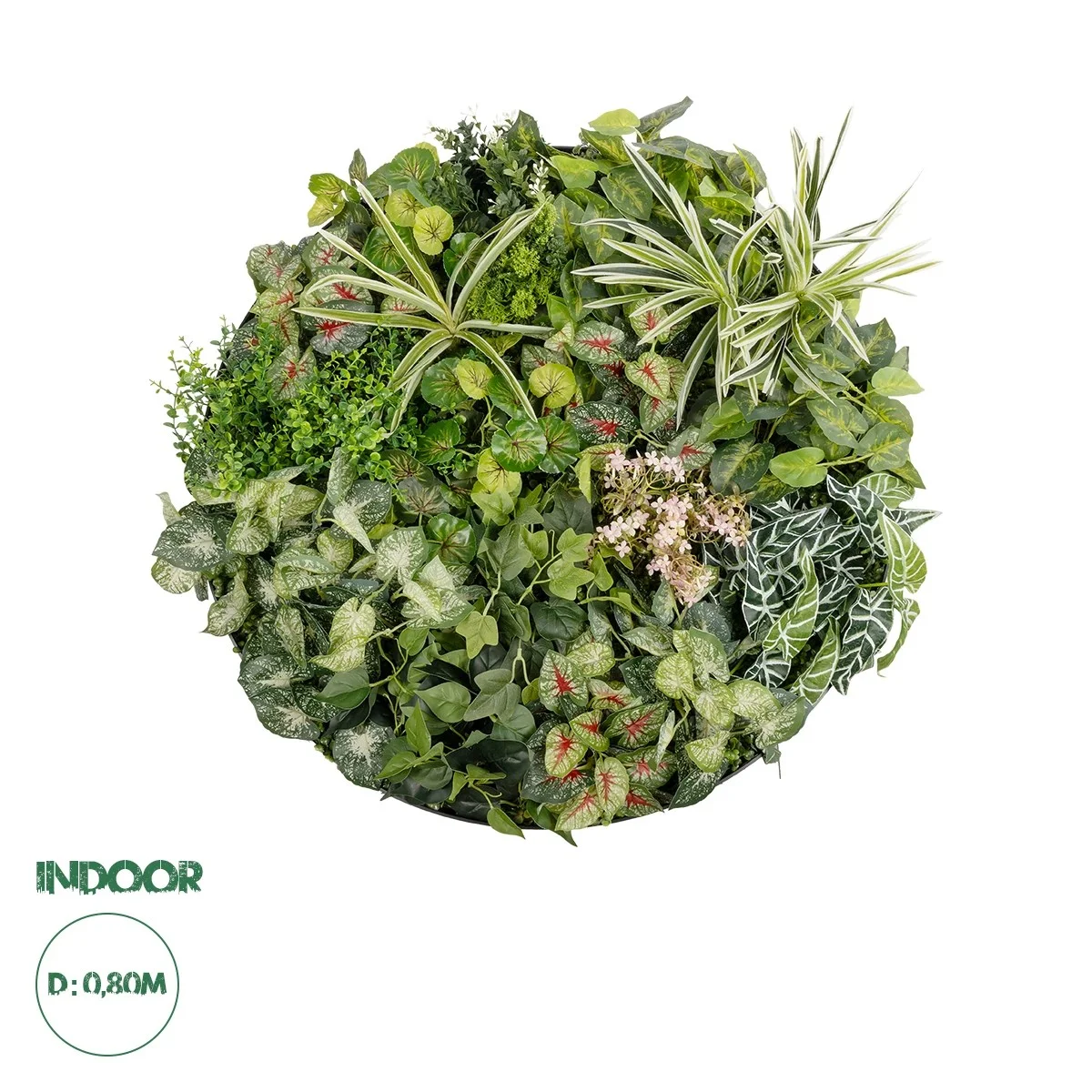 Φωτογραφία προϊόντος: GloboStar® Artificial Garden VARIOUS PLANTS ROUND WALL DISC 20690 Τεχνητό Διακοσμητικό Στρογγυλό Πάνελ Φυλλωσιάς - Κάθετος Κήπος Μιξ Μ80 x Π80 x Υ20cm