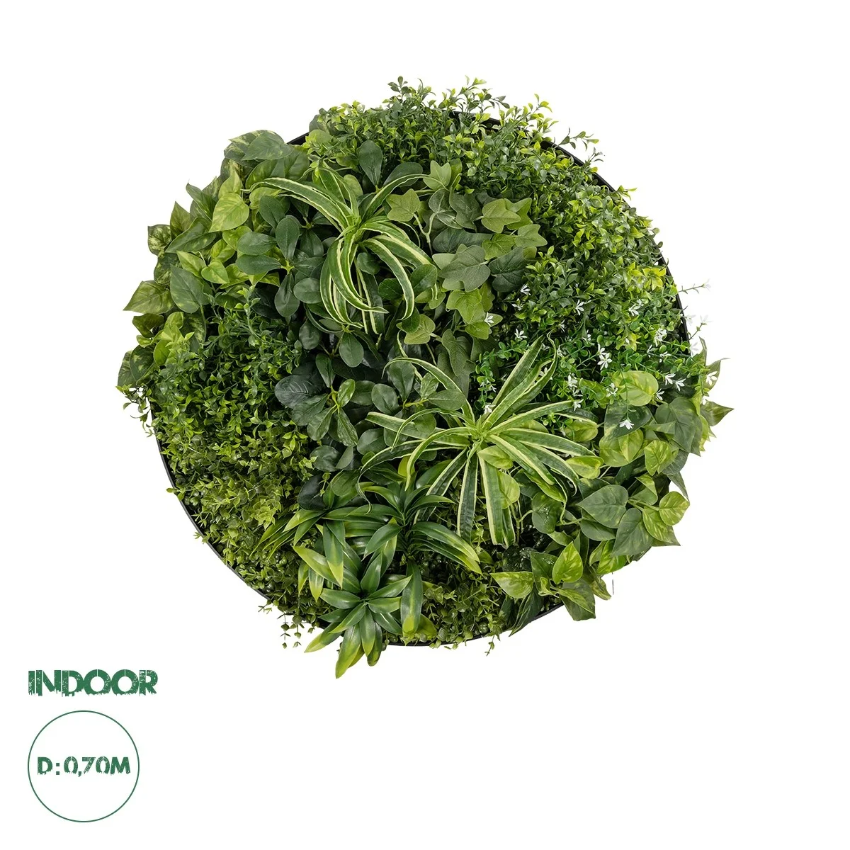 Φωτογραφία προϊόντος: GloboStar® Artificial Garden VARIOUS PLANTS ROUND WALL DISC 20689 Τεχνητό Διακοσμητικό Στρογγυλό Πάνελ Φυλλωσιάς - Κάθετος Κήπος Μιξ Μ70 x Π70 x Υ15cm
