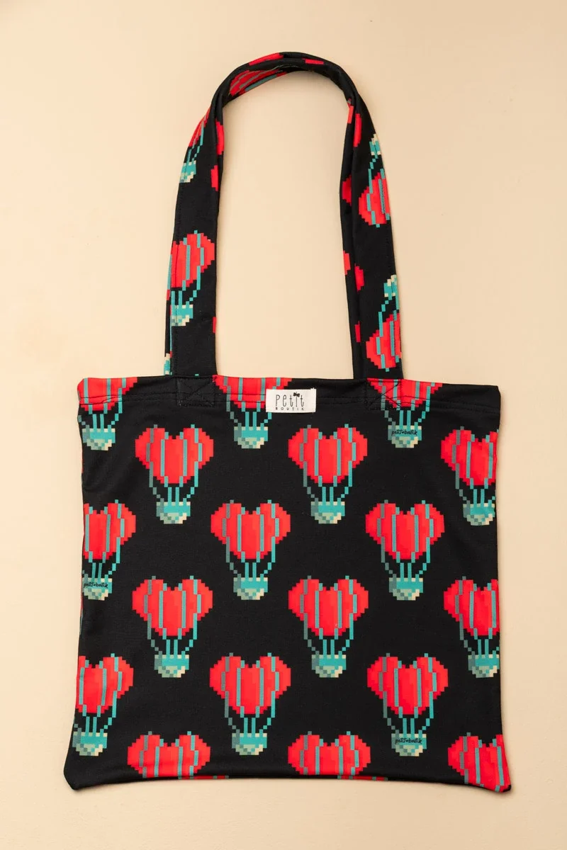 Φωτογραφία προϊόντος: Black Pixel Balloons Hearts Φούτερ Tote Bag Petit Boutik