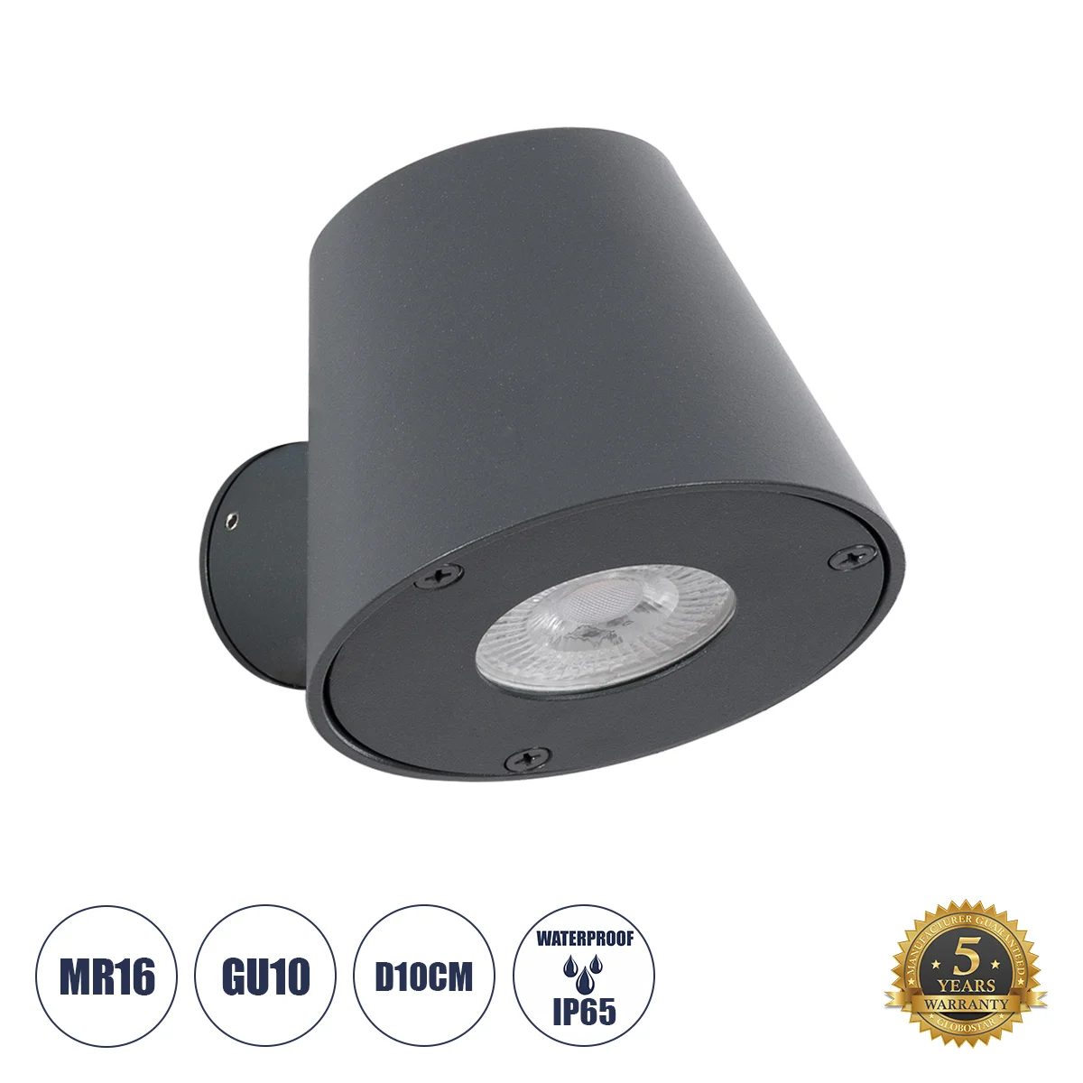 Φωτογραφία προϊόντος: GLOBOSTAR® GARDENIA 60794 Μοντέρνο Φωτιστικό Τοίχου - Απλίκα με Ντουί 1 x GU10 AC 220-240V Αδιάβροχο IP65 - Γκρι Ανθρακί Ματ - Μ9.5 x Π13 x Υ7.7cm