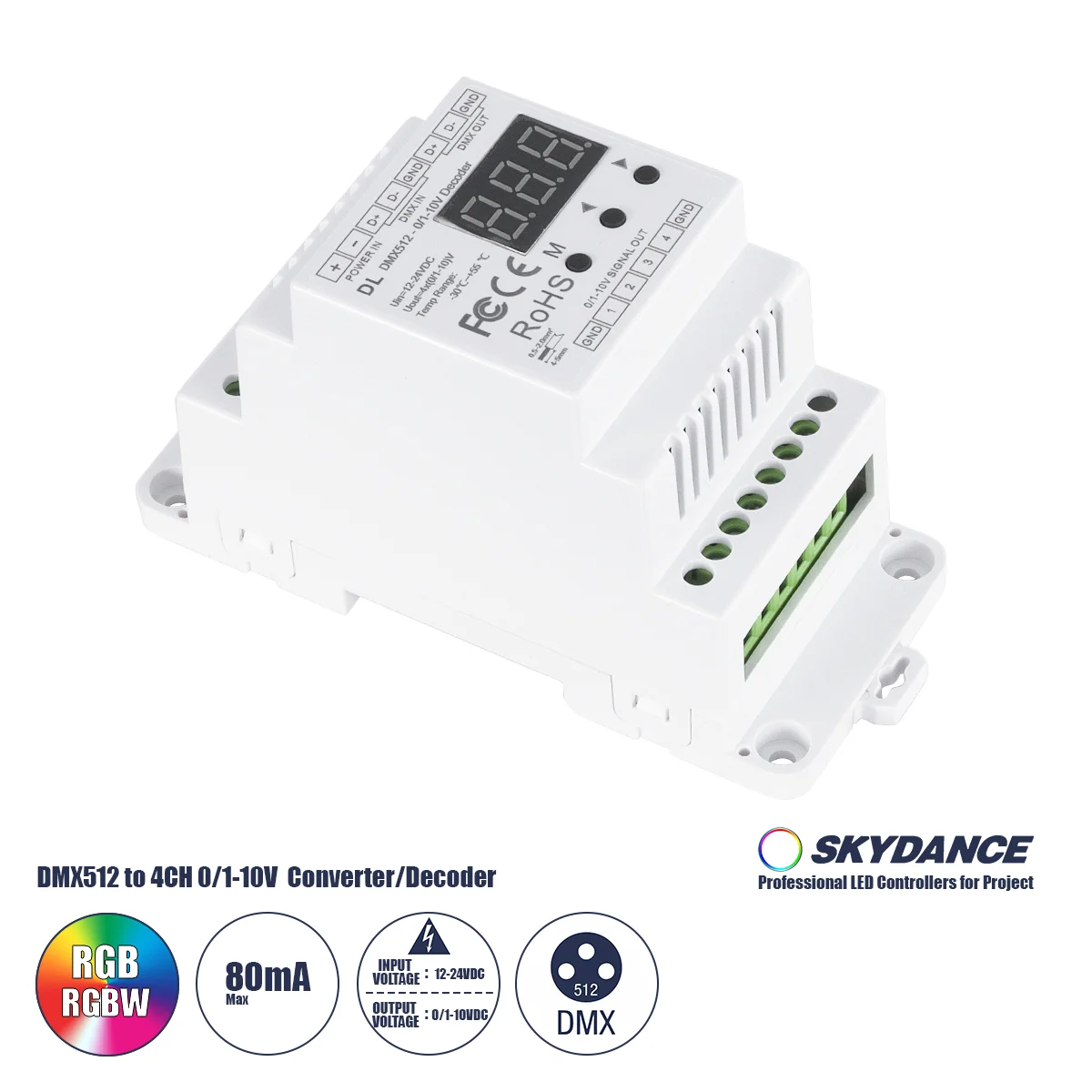 Φωτογραφία προϊόντος: GloboStar® 73139 DL SKYDANCE DC DMX512 Signal Amplifier Din Rail Ράγας 2 Καναλιών DC 12-48V - IP20 Μ11.5 x Π5 x Υ6.5cm - 5 Χρόνια Εγγύηση