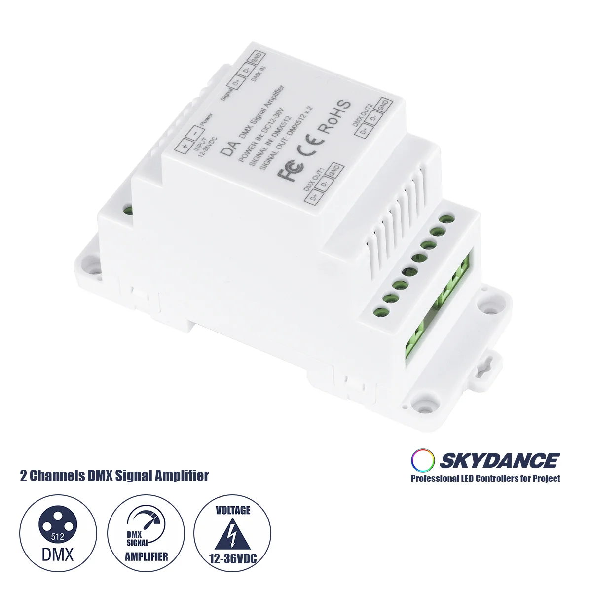 Φωτογραφία προϊόντος: GloboStar® 73137 DA SKYDANCE DC DMX512 Signal Amplifier Din Rail Ράγας 2 Καναλιών DC 12-48V - IP20 Μ11.5 x Π5 x Υ6.5cm - 5 Χρόνια Εγγύηση