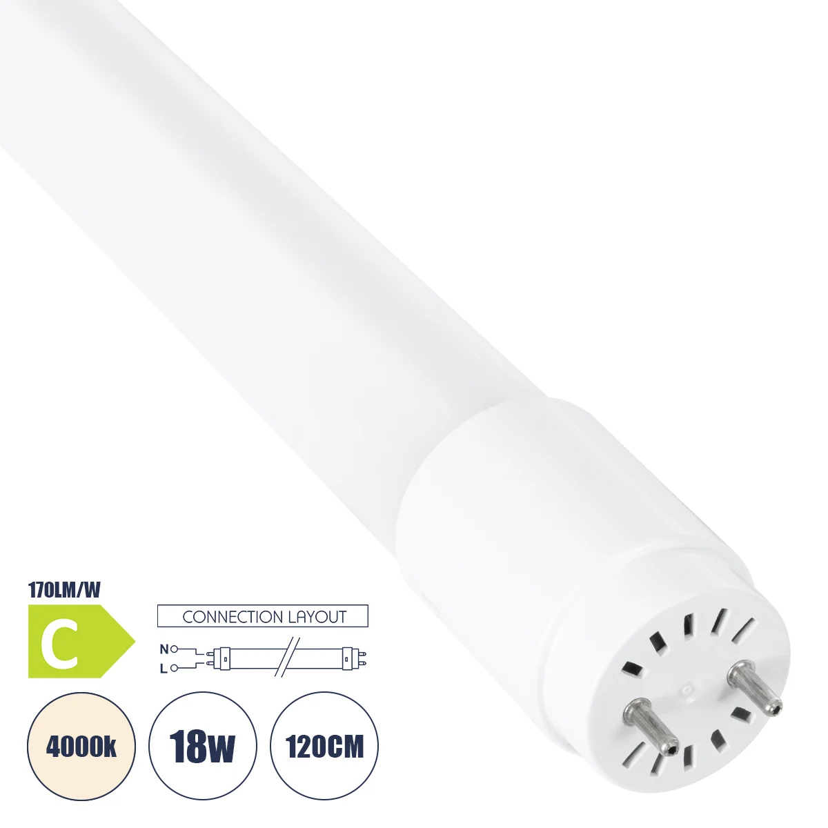 Φωτογραφία προϊόντος: GLOBOSTAR® TUBOR 99113 Λάμπα T8 G13 Τύπου Φθορίου 120cm LED 18W 3060lm 300° AC 220-240V IP20 Φυσικό Λευκό 4500K - Lumileds SMD Chip - Λευκό Γαλακτερό - Μ120 x Π2.6 x Υ2.6cm - 3 Χρό
