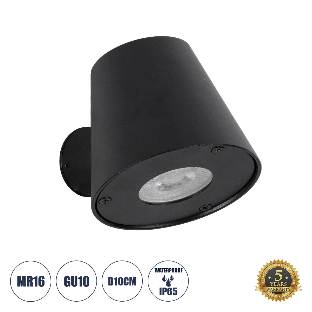 Φωτογραφία προϊόντος: GLOBOSTAR® GARDENIA 60795 Μοντέρνο Φωτιστικό Τοίχου - Απλίκα με Ντουί 1 x GU10 AC 220-240V Αδιάβροχο IP65 - Μαύρο Ματ - Μ9.5 x Π13 x Υ7.7cm