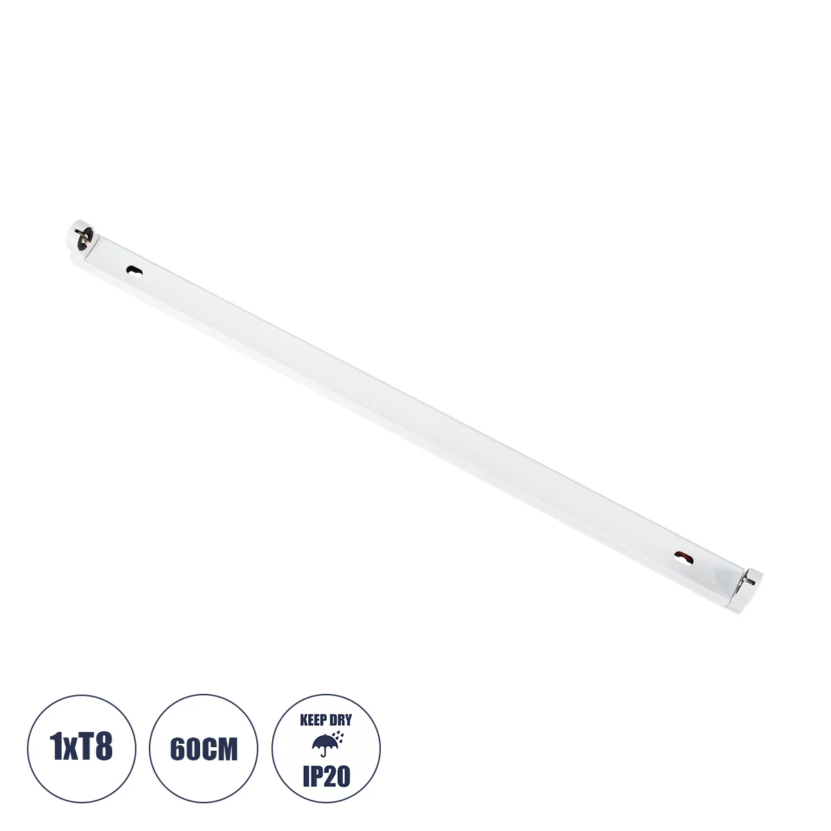 Φωτογραφία προϊόντος: GloboStar® TUBATO 60147 Μεταλλικό Σκαφάκι για 1 x Λάμπα 60CM T8 G13 LED AC 220-240V IP20 Μ60 x Π3.4 x Υ4.3cm - 5 Χρόνια Εγγύηση