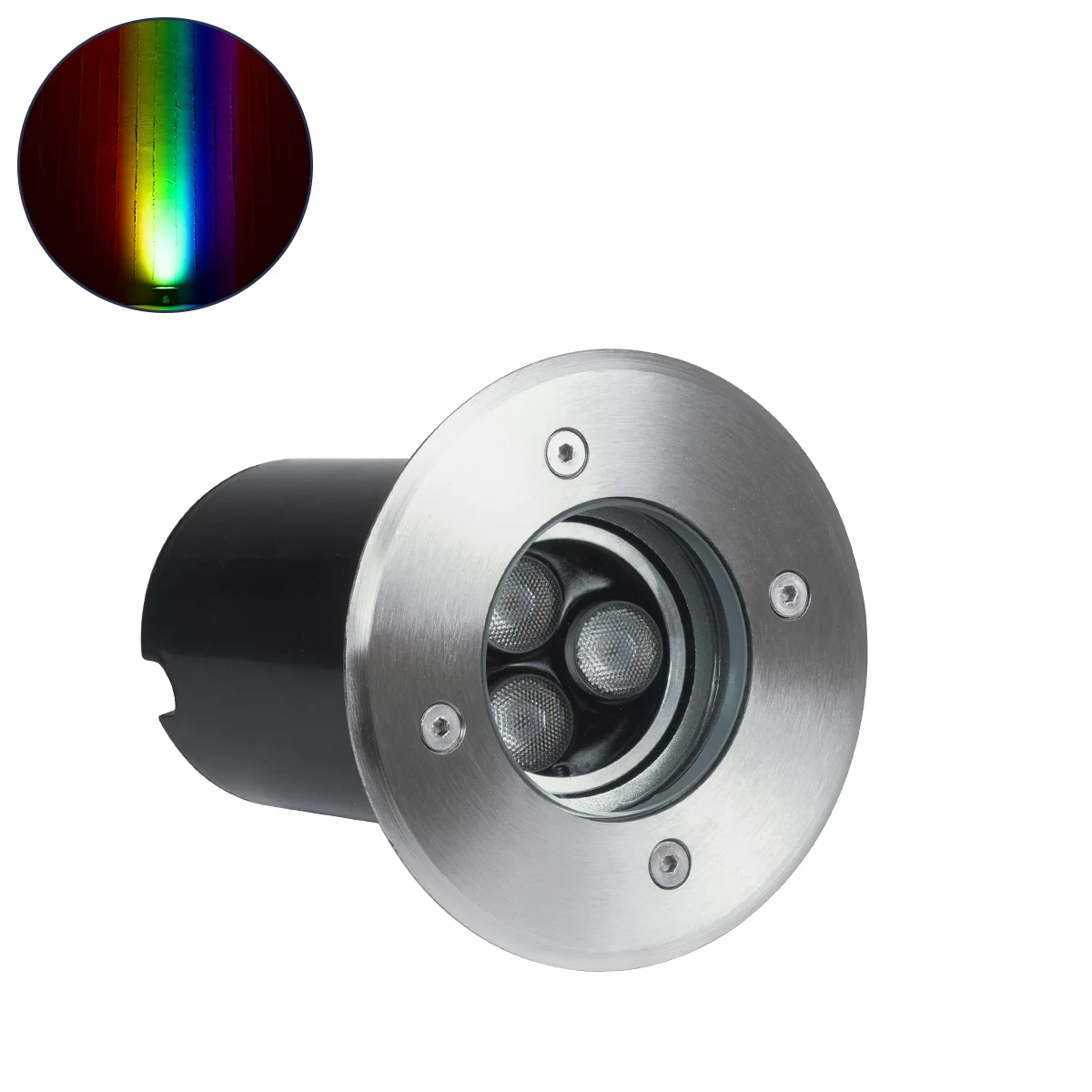 Φωτογραφία προϊόντος: GloboStar® UNDERWATER-LUNTA 90403 Υποβρύχιο Χωνευτό Κινούμενο Φωτιστικό Σποτ Ειδικό για Σιντριβάνια LED 12W 1020lm 60° DC 24V Αδιάβροχο IP68 Φ12 x Υ13cm RGBW DMX512 - Ανοξείδωτο Ατ