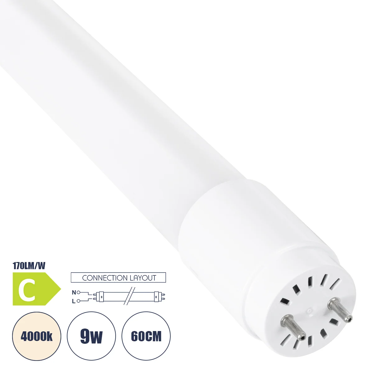 Φωτογραφία προϊόντος: GLOBOSTAR® TUBOR 99100 Λάμπα T8 G13 Τύπου Φθορίου 60cm LED 9W 1530lm 300° AC 220-240V IP20 Φυσικό Λευκό 4500K - Lumileds SMD Chip - Λευκό Γαλακτερό - Μ2.6 x Π2.6 x Υ60cm - 3 Χρόνια
