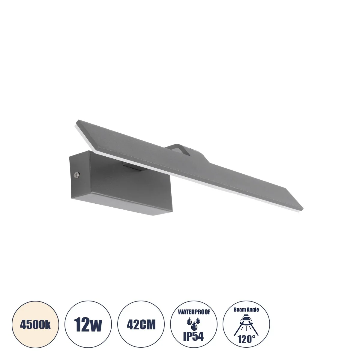 Φωτογραφία προϊόντος: GLOBOSTAR® MIRROR 60513 Μοντέρνο Φωτιστικό Τοίχου - Απλίκα Καθρέπτη Μπάνιου LED 12W 1440lm 120° AC 220-240V IP54 Φυσικό Λευκό 4500K - Lumileds SMD Chip & TÜV SÜD Driver - Γκρι Ανθρ