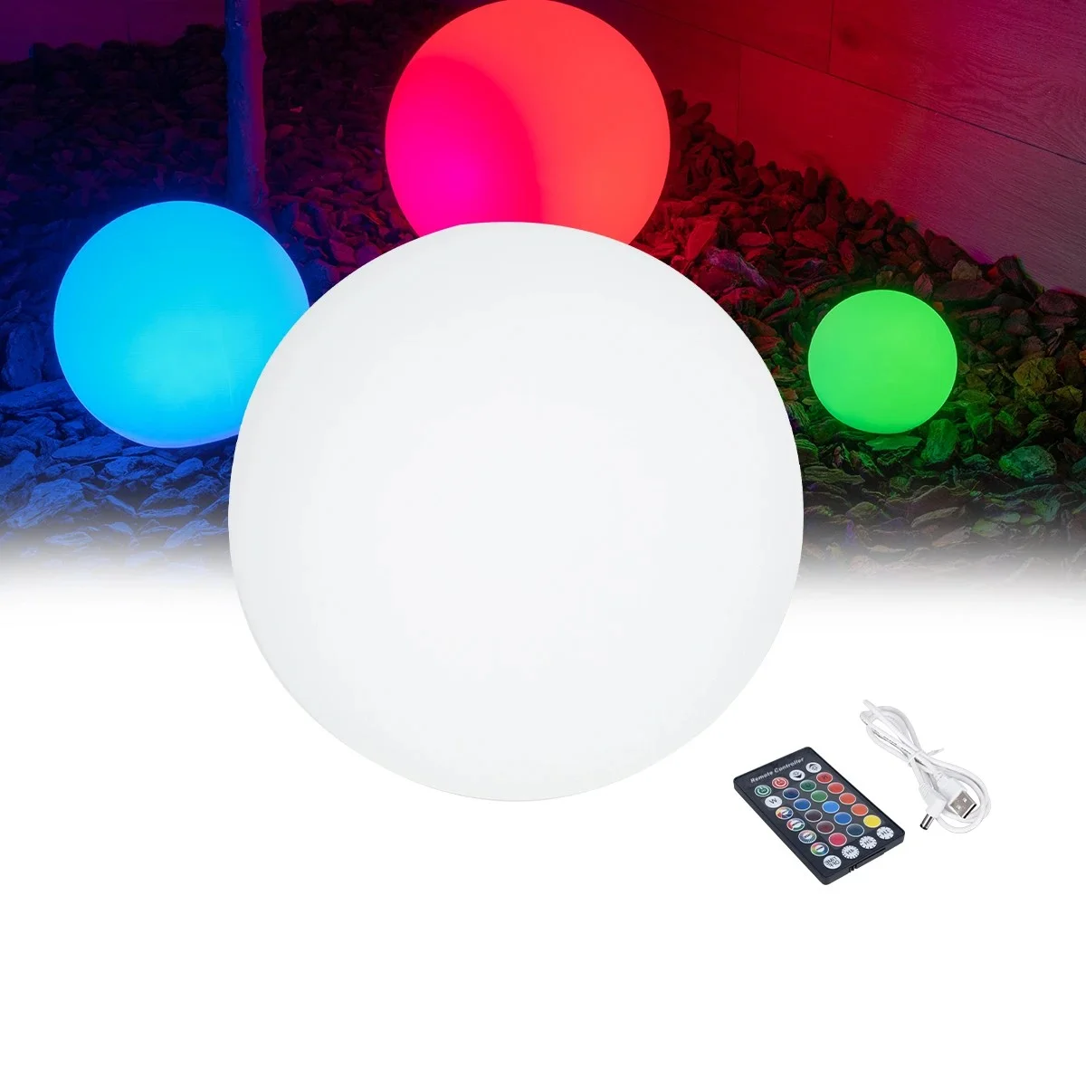 Φωτογραφία προϊόντος: GLOBOSTAR® GARDENGLOW 85362 Μοντέρνο Φωτιστικό Κήπου Μπάλα με IR Ασύρματο Χειριστήριο LED 5W 250lm 360° DC 5V με USB-C με Επαναφορτιζόμενη Μπαταρία Li-ion 3.7V 2x18650 1400mAh Αδιά