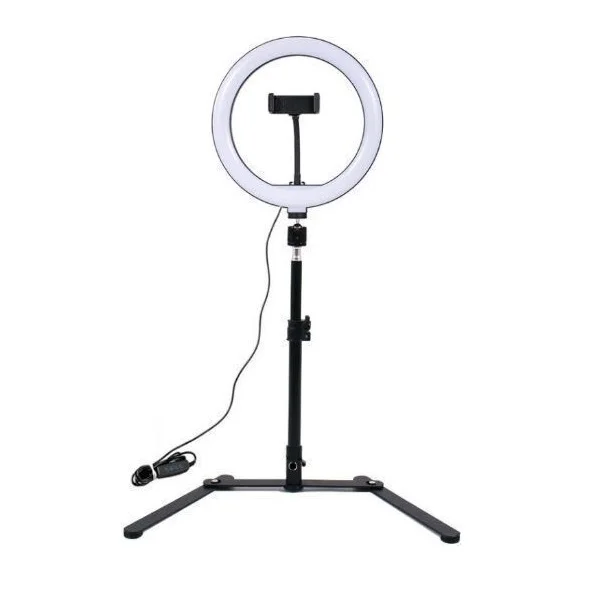 Φωτογραφία προϊόντος: OEM Ring Light QX206 26cm 3200-5600K με Επιτραπέζια Βάση Στήριξης και Βάση για Κινητό Black 29241246