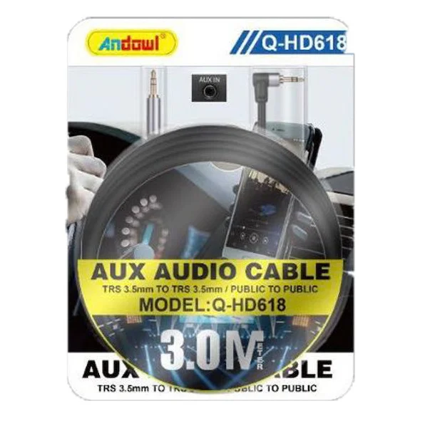 Φωτογραφία προϊόντος: OEM Andowl 3.5mm male - 3.5mm male Cable Black 3m (Q-HD618)