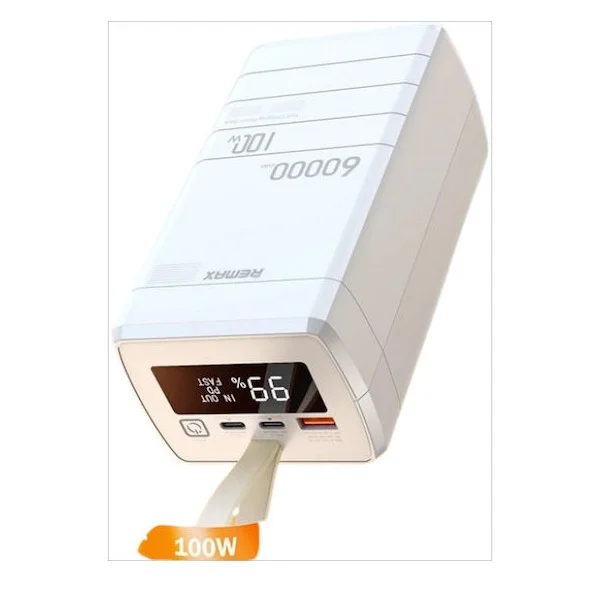 Φωτογραφία προϊόντος: OEM Remax RPP-650 Power Bank 60000mAh 100W με Θύρα USB-A και 2 Θύρες USB-C Power Delivery Λευκό 55342320
