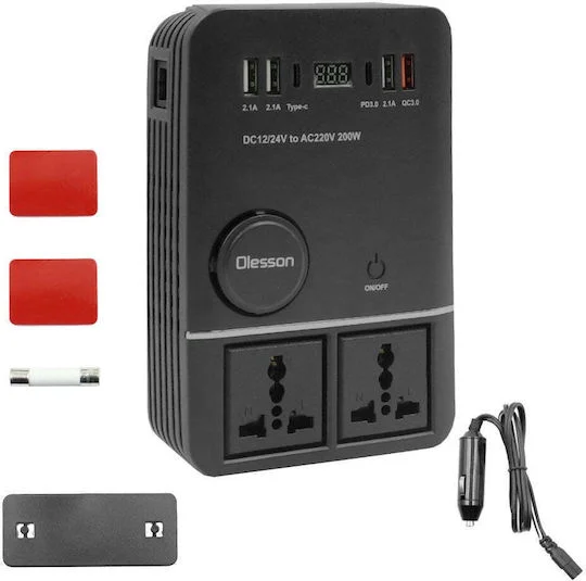 Φωτογραφία προϊόντος: OEM Inverter Αυτοκινήτου 200W για Μετατροπή 12V DC σε 220V AC με 4xUSB KL-1661