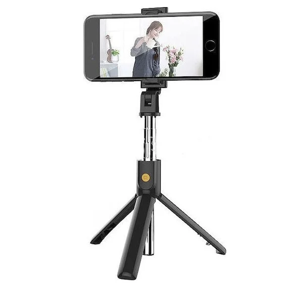 Φωτογραφία προϊόντος: OEM 2 σε 1 Bluetooth Τρίποδο και Selfie stick πτυσσόμενης κεφαλής μαύρο K07