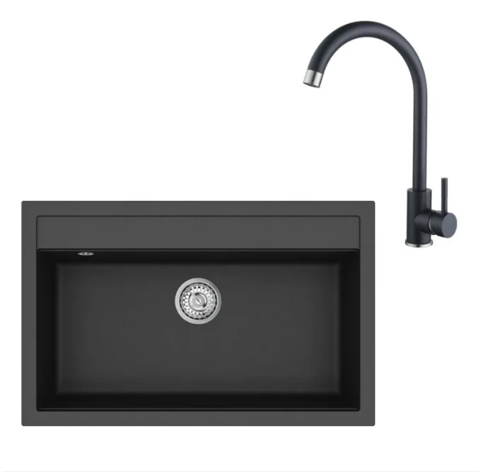 Φωτογραφία προϊόντος: Helika Quadro SQQ 103 + Sabia Eco Set Ένθετος Γρανιτένιος Νεροχύτης Μ79.5xΠ50.5cm με Μπαταρία Κουζίνας Θερμομικτική Μαύρη