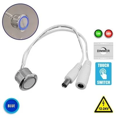 Φωτογραφία προϊόντος: Διακόπτης LED Dimmer Αφής ON OFF Φωτιζόμενο 3 Ampere 12 24 Volt DC μπλε