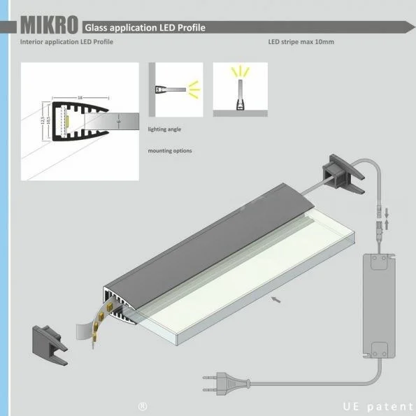Φωτογραφία προϊόντος: MIKRO 10 προφίλ για ταινία LED για τζάμια 6mm