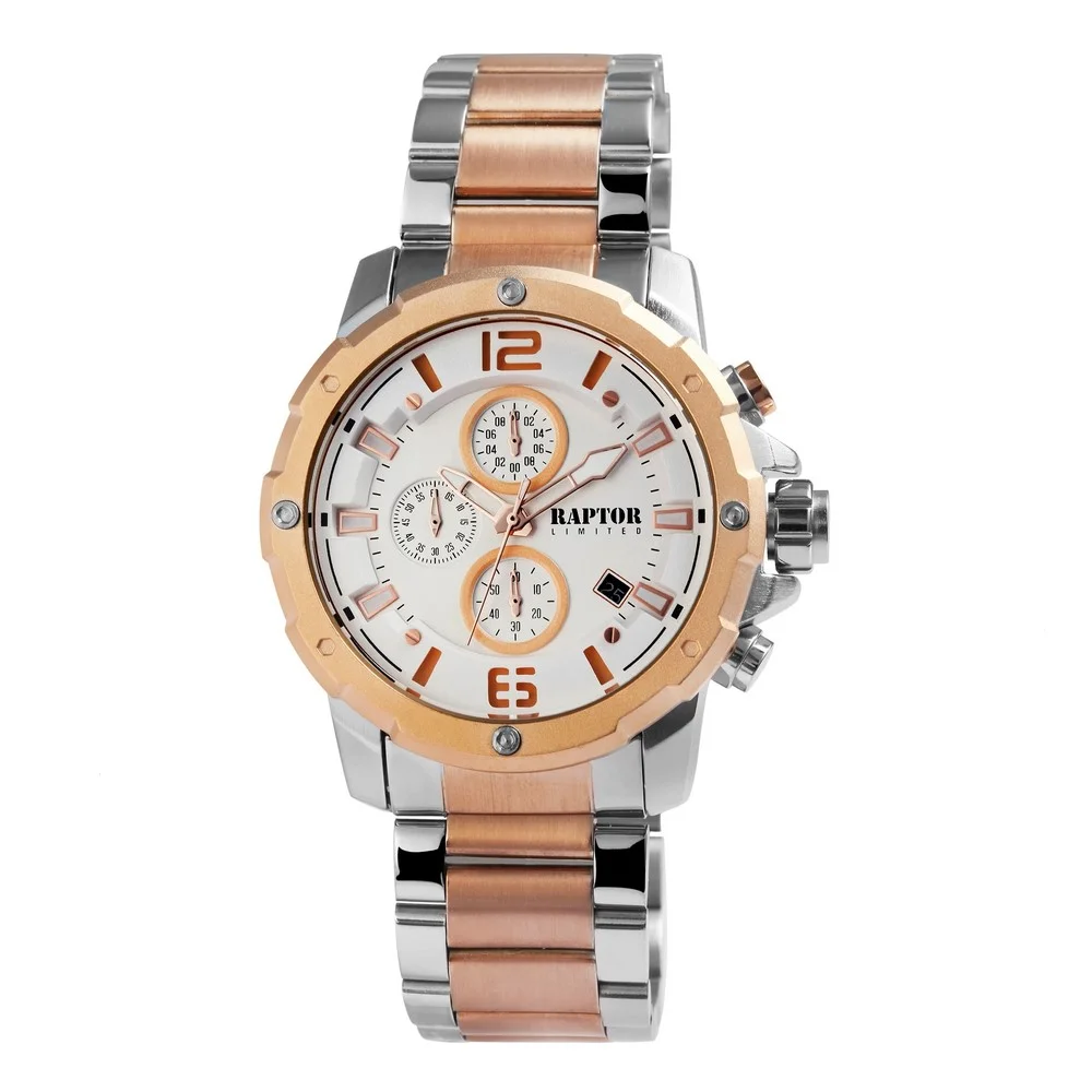 Φωτογραφία προϊόντος: Raptor Lifestyle Watches Raptor, Men's Chronograph Watch, Silver / Rose Gold Stainless Steel Bracelet RA20347-001
