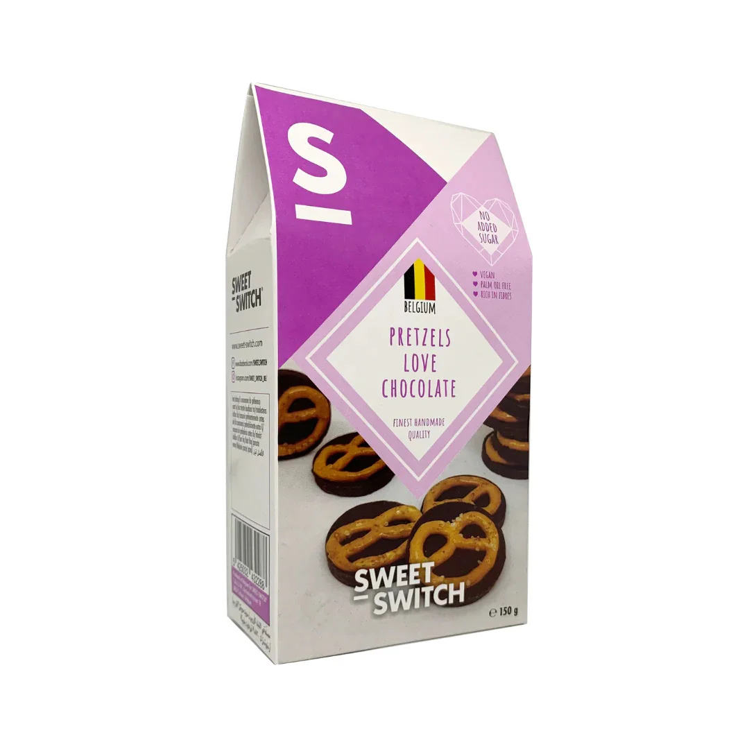 Φωτογραφία προϊόντος: Αλμυρά Pretzels με Vegan Σοκολάτα Pretzels Love Chocolate χωρίς ζάχαρη vegan Sweet Switch 150g