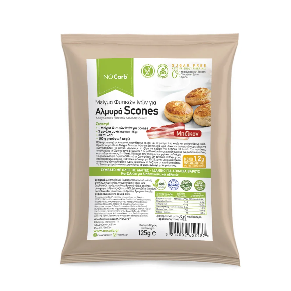 Φωτογραφία προϊόντος: No Carb® Μείγμα φυτικών ινών για αλμυρά Scones Μπέϊκον NoCarb 125g