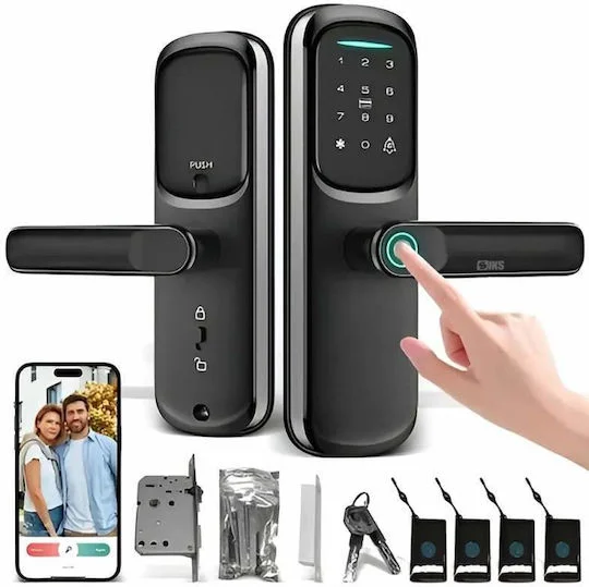 Φωτογραφία προϊόντος: Smart Lock SIKS with Biometric Fingerprint, Control via App, Card, Password and Key, Digital Touchscreen Keyboard, Metal Electronic Lock for House/Apartment Door, Compatible with T