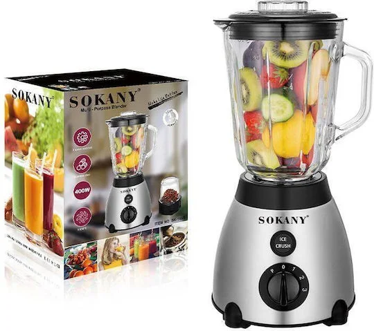 Φωτογραφία προϊόντος: Sokany Μπλέντερ για Smoothies με Γυάλινη Κανάτα 1.5lt 400W Inox SK-149S
