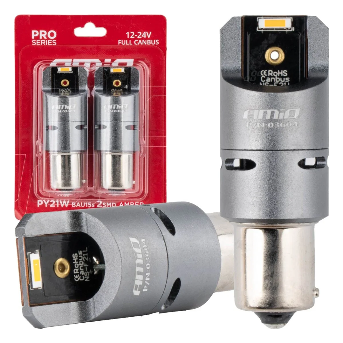 Φωτογραφία προϊόντος: AMIO ΛΑΜΠΑΚΙΑ PY21W BAU15s 12/24V 6.000K 2xSMD LED FULL CAN-BUS(ΜΕ ΑΝΕΜΙΣΤΗΡΑΚΙ) ΠΟΡΤΟΚΑΛΙ PRO SERIES AMIO - 2 Τεμ. 03604/AM